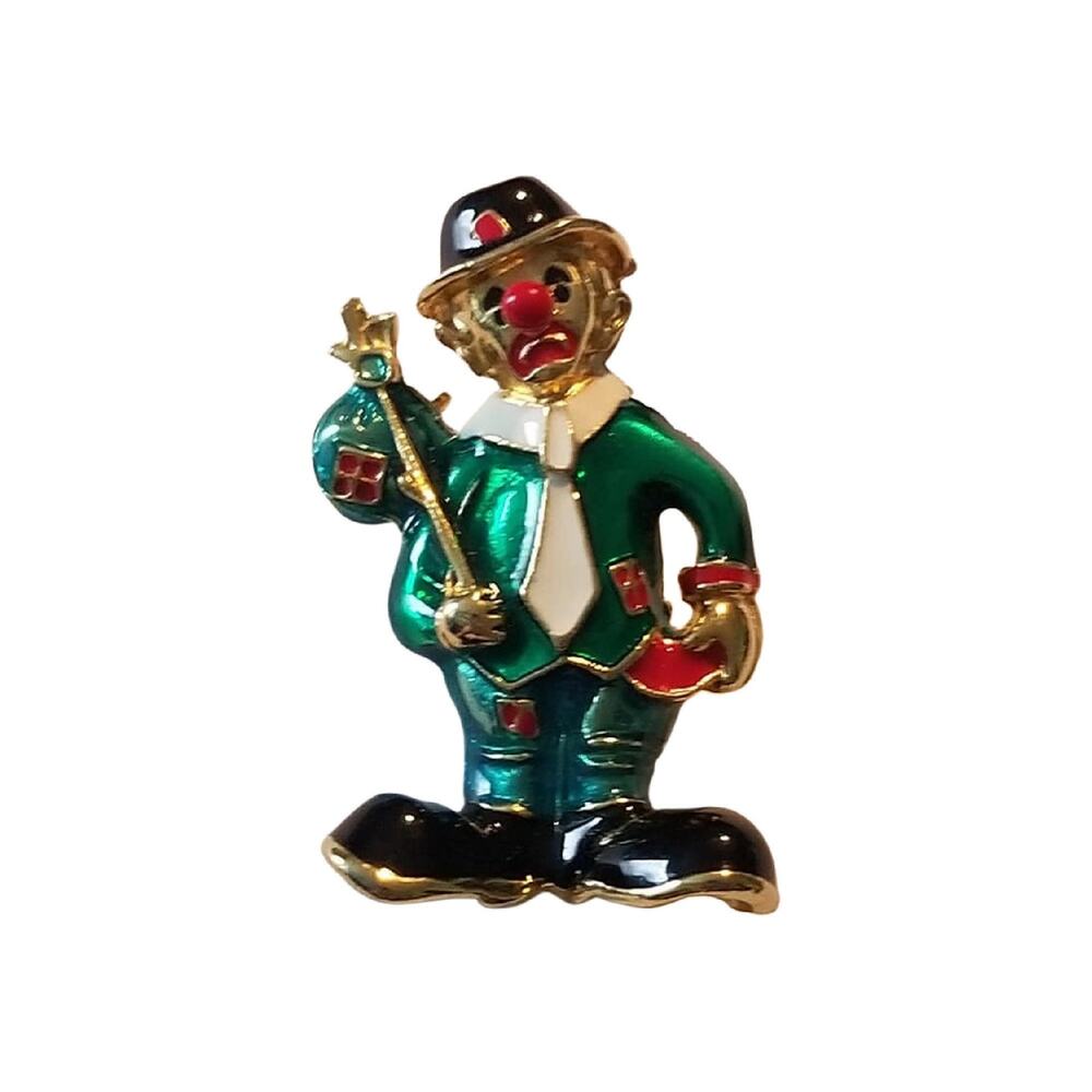 Vintage Enamel Hobo Clown Brooch 2" Tall